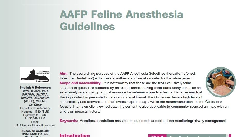 Anesthésie du chat: guide de bonnes pratiques in English par l’AAFP